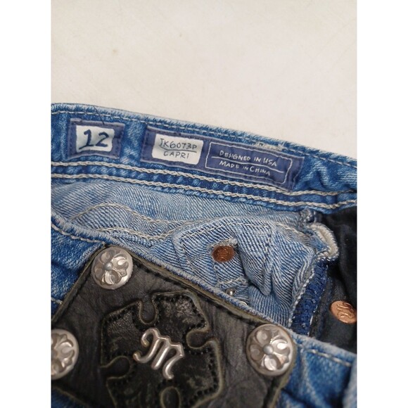 Miss Me Capri Bermuda Short Rhinestone Blue Sz 12 - Picture 12 of 12